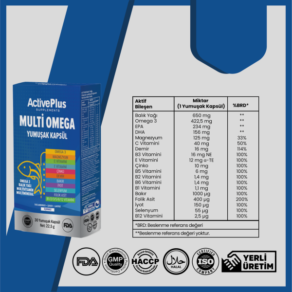 Multi Omega Softgel Kapsül - Omega-3 & Vitaminler & Mineraller