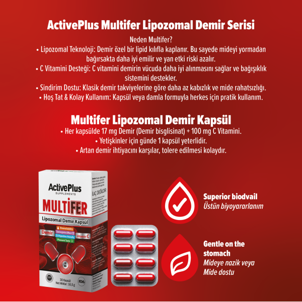 Multifer Lipozomal Demir Kapsül | Lipozomal Demir Bisglisinat & Vitamin C