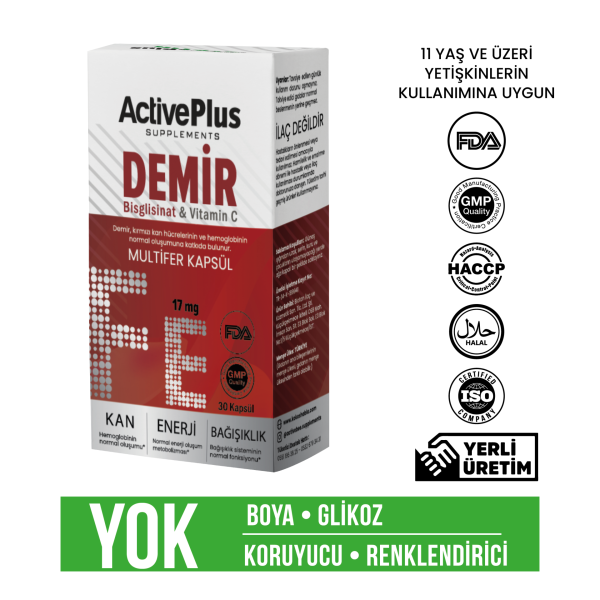 Demir Bisglisinat & Vitamin C Multifer 30 Kapsül