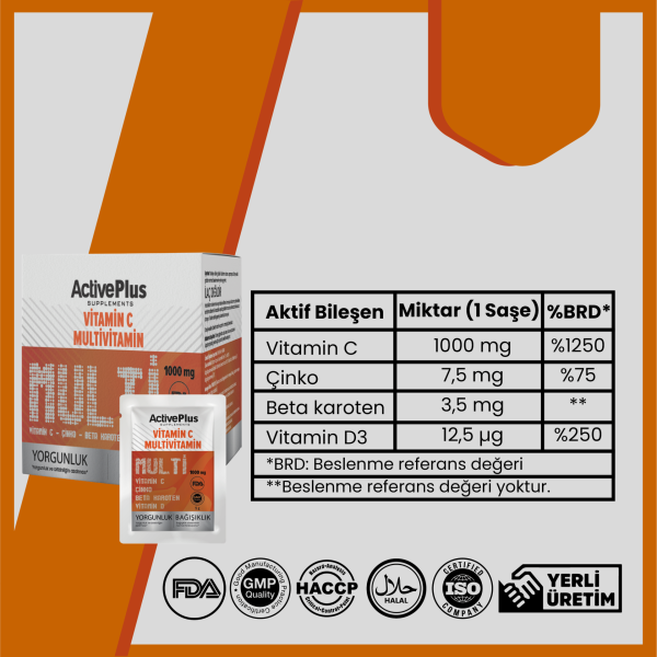 Multivitamin (Vitamin C-Çinko- Beta Karoten-Vitamin D) 20 Efervesan Saşe