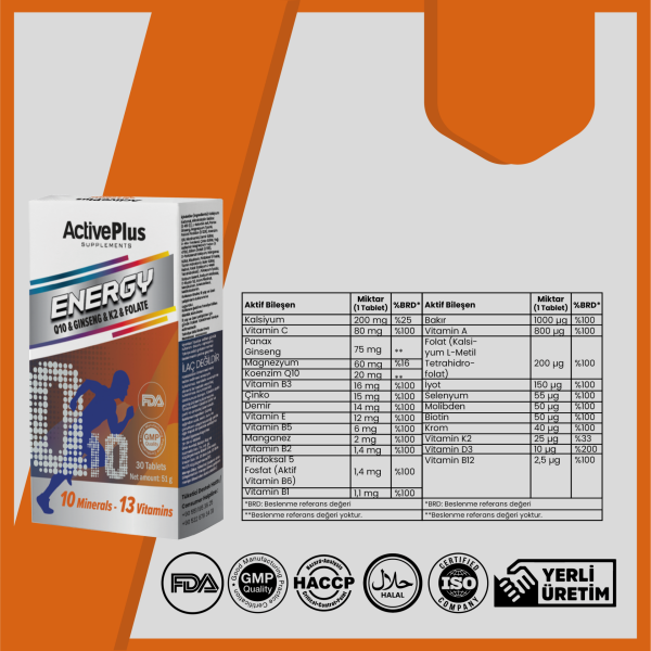 Energy! Q10-Ginseng-K2-Folat 30 Tablet