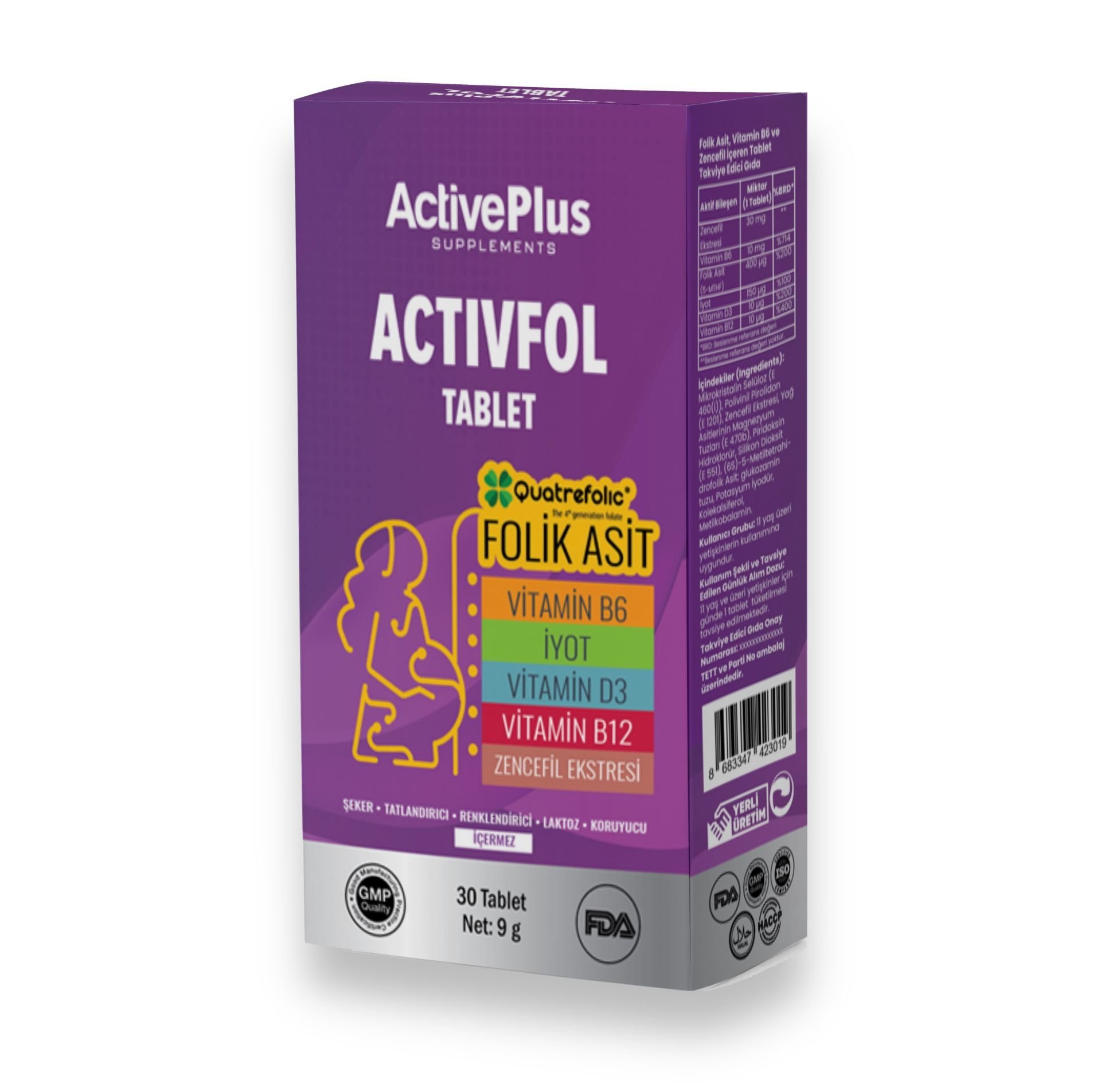 Activefol Tablet - Folik Asit & Zencefil & B12 & D3 & B6 & İyot