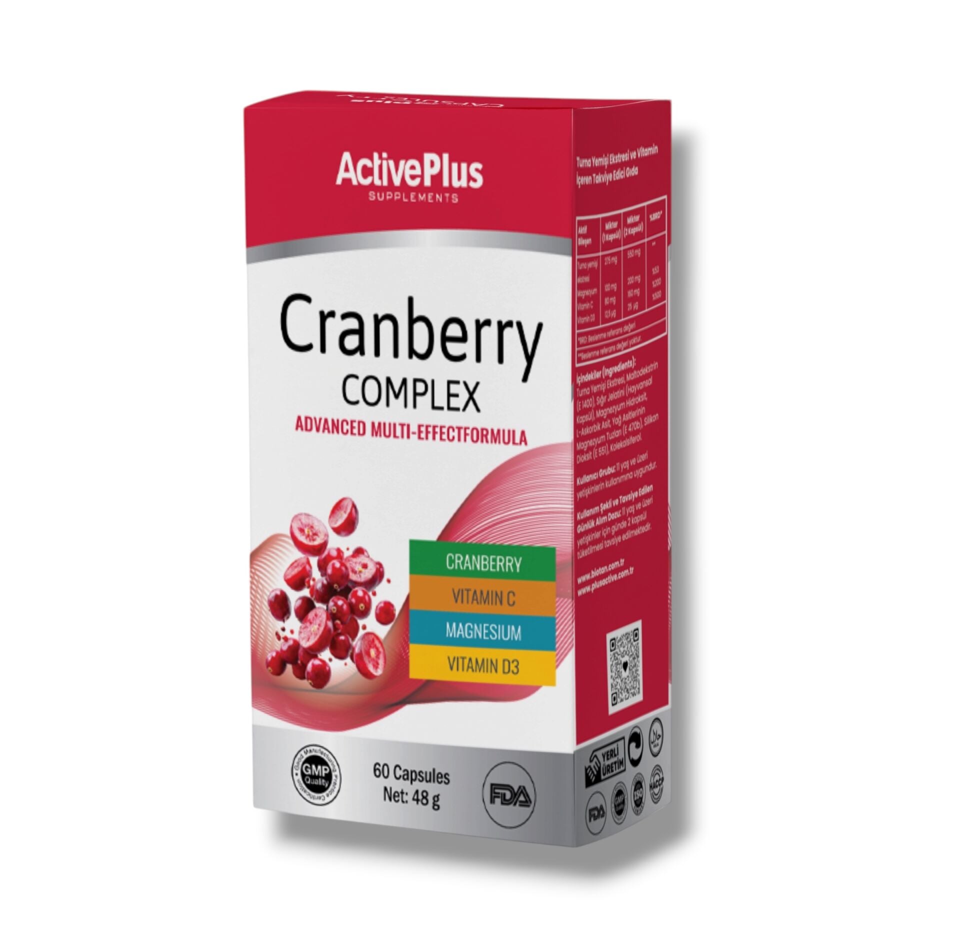 Cranberry Complex 60 Kapsül | Cranberry, vitamin C, magnezyum, vitamin D3