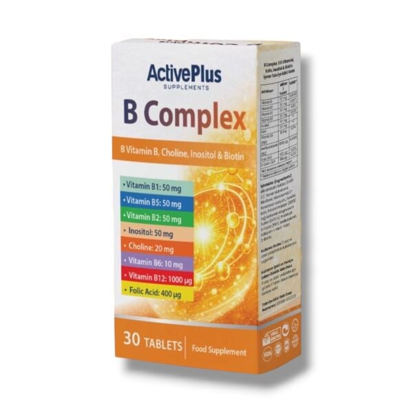 B Complex 30 Tablet | 8 çeşit B vitamini & Kolin & İnositol & Biotin